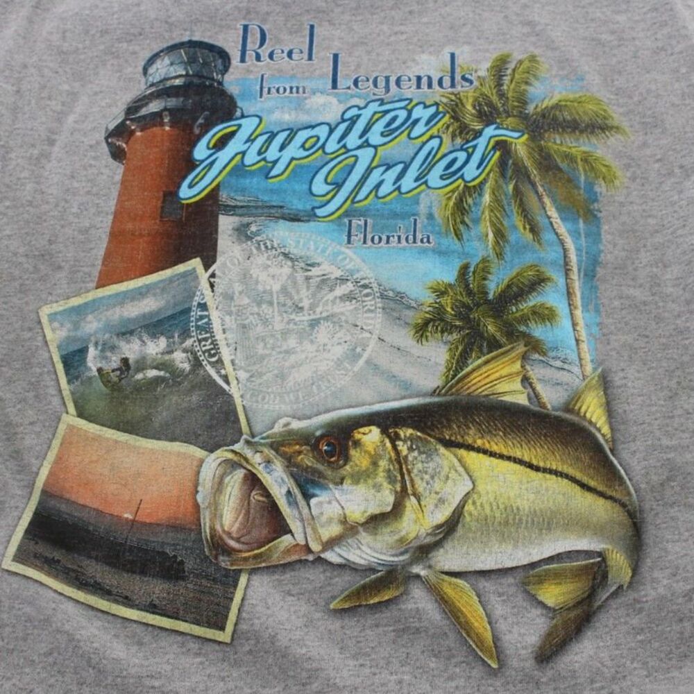 Reel Legends Jupiter Inlet Florida Pocket T Shirt Mens Large Fishing Gray